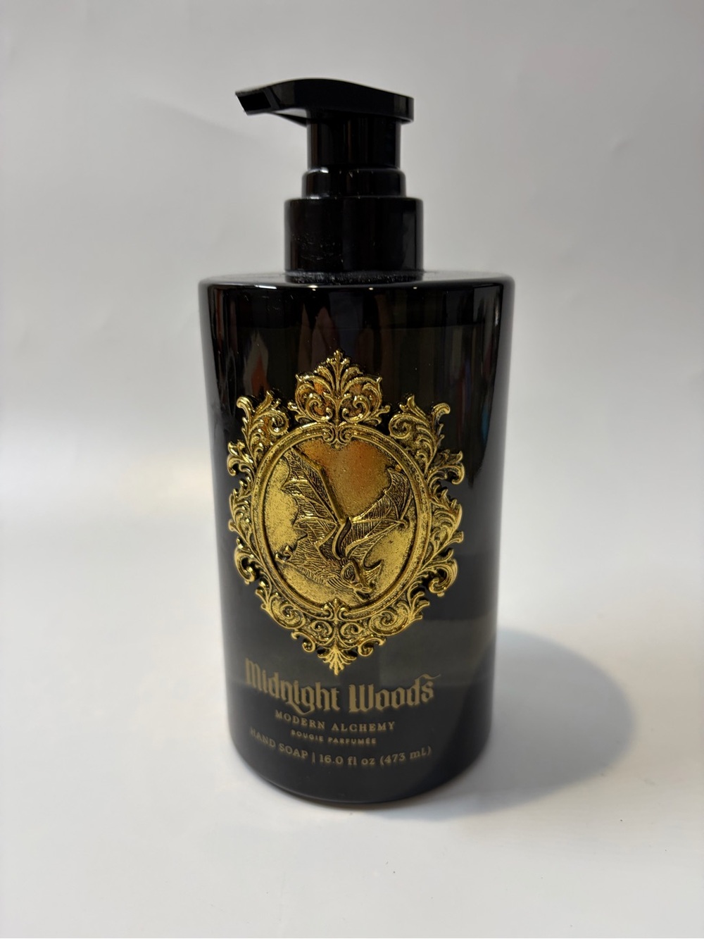 Modern Alchemy Halloween Hand Soap MIDNIGHT WOODS Gold Metal Bat 16 fl Oz